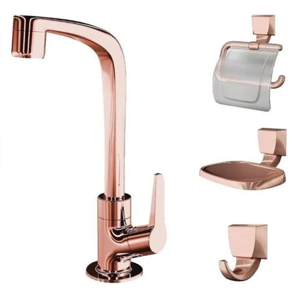 Kit Flatt Torneira e Acessorios 4 Peças Rose Gold 2004 F71 Lorenzetti 1