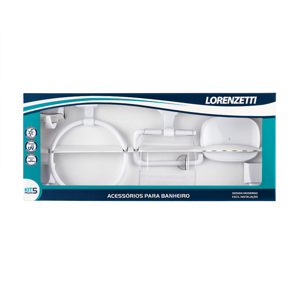 Kit Acessórios Banheiro 5 Peças Branco Attic Quadra 2000 F24 7140057 Lorenzetti 1
