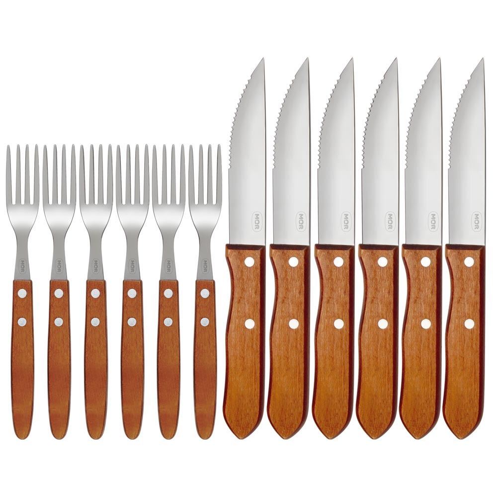 Kit 50 Conjuntos Churrasco Garfo e Faca Inox 12 Peças 3931 MOR 1