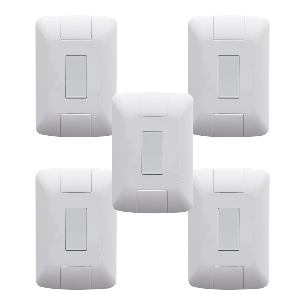Kit 5 Conjuntos 4x2 Com 1 Interruptor Simples 6A 250V Branco 57241001 Aria Tramontina 1