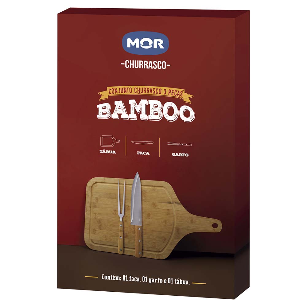 Conjunto Churrasco Bamboo 3 Peças Tabua 30cmX50cm com Alça 003360 MOR 1