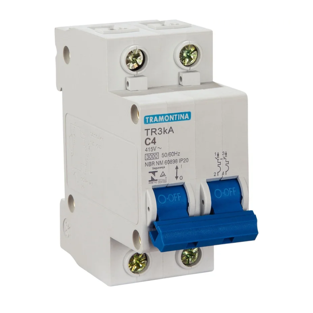Disjuntor Bipolar 4A Din TR3kA 2P 3kA Curva C 58012002 Tramontina 1