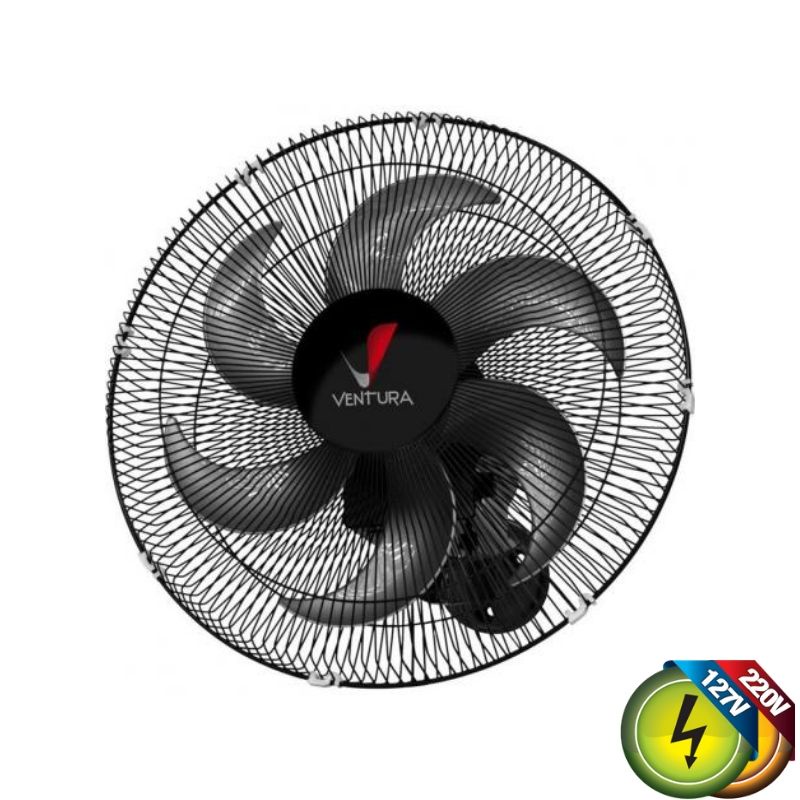Ventilador De Parede 50cm Oscilante VENTURA Preto Grade de Aço Preta 150W Bivolt 79-5425 Ventidelta 1