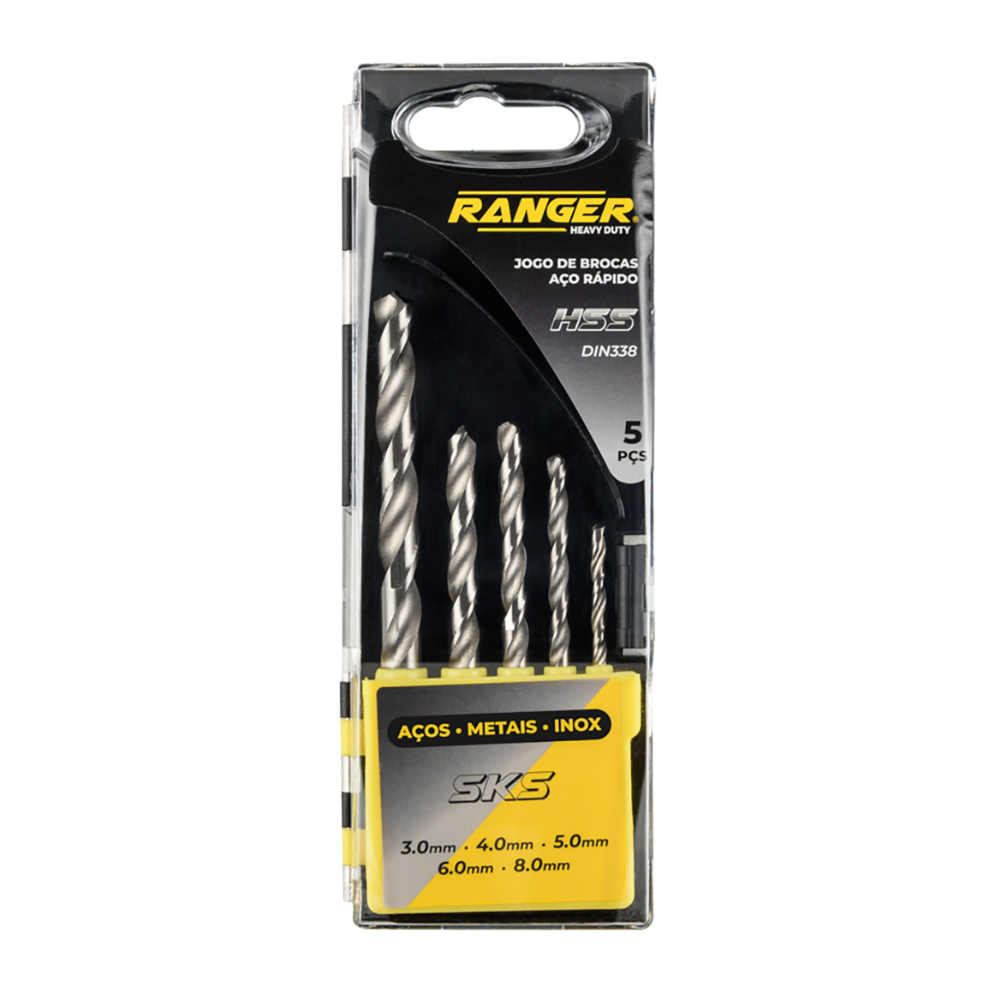 Jogo de Broca Aço Rápido HSS 5 Peças (3.4.5.6.8mm) RBA-5380 Ranger 1