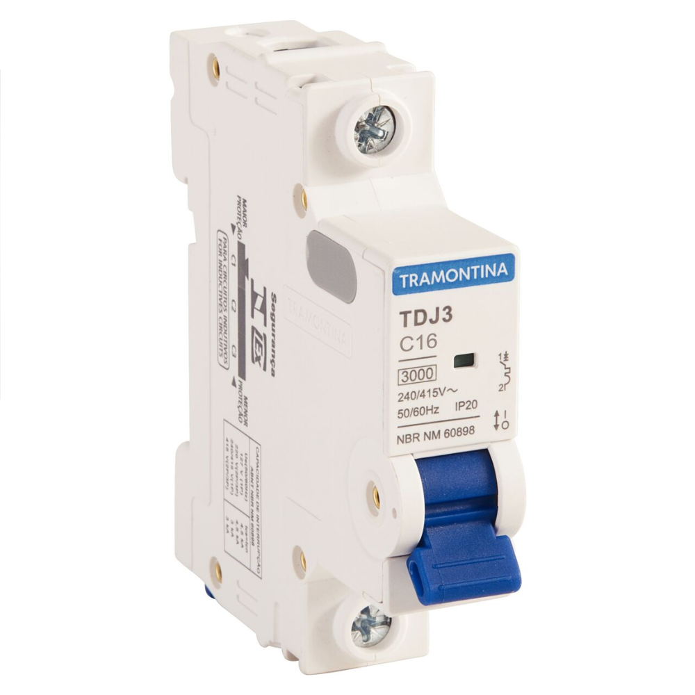 Disjuntor Unipolar 16A Din TDJ3 1P 3Ka CurvaC 500V 58011105 Tramontina 1