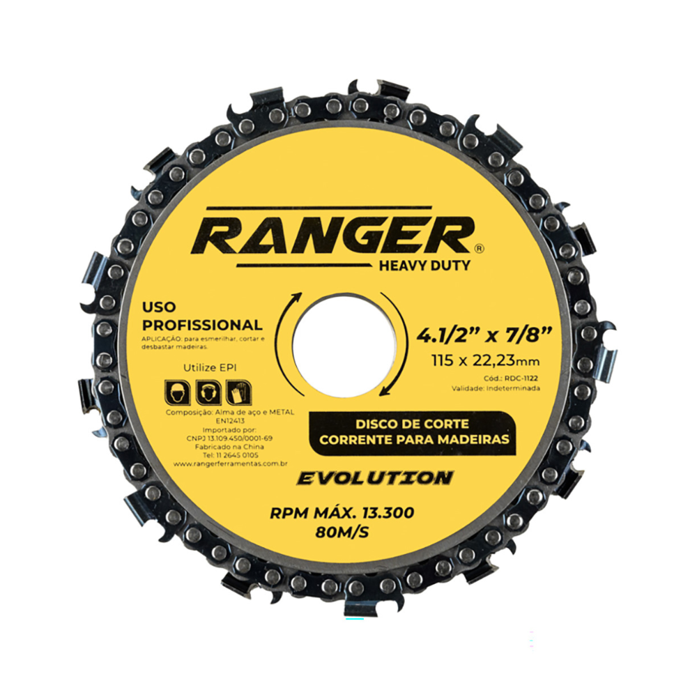 Disco de Corte Corrente Para Madeira 115X22,23mm (4.1/2"X7/8" ) RDC-1122 Ranger 1