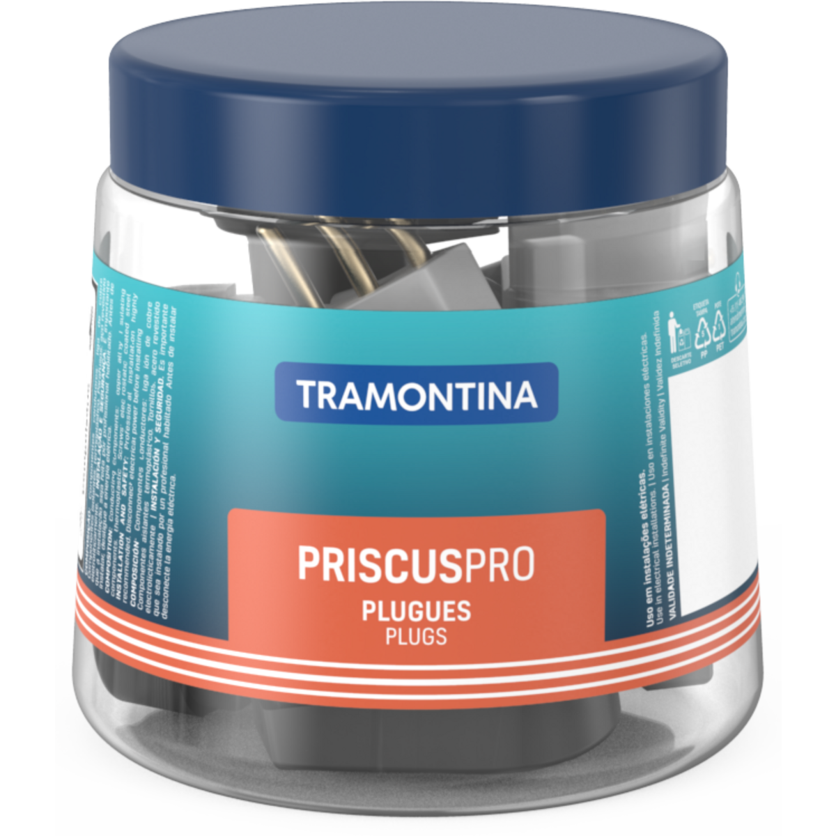 Plugue Angular 2P+T 10A 250V Preto e Branco Pote Com 14 Unidades 57412918 Tramontina 1