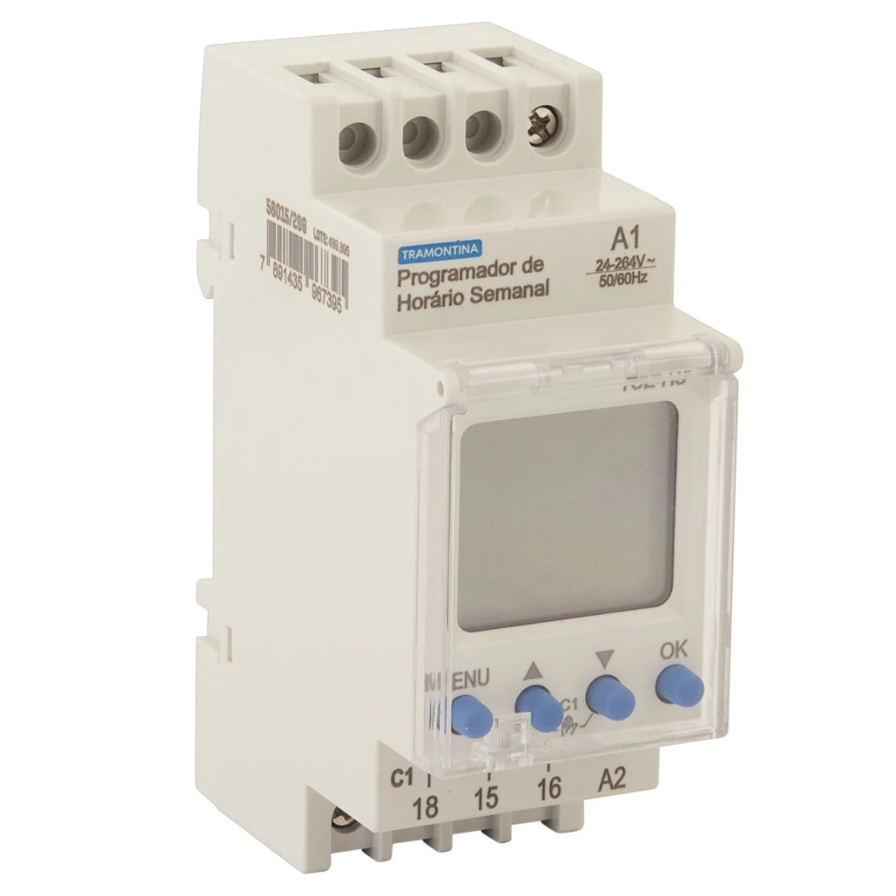 Rele Termico Temporizador Programador de Horário Semanal 24-264 V AC/DC 16 A AC-1 58015289 Tramontina 1