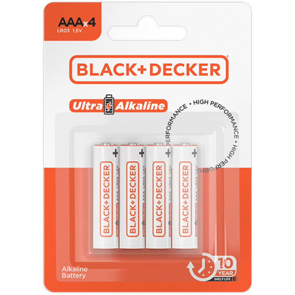 Pilha Alcalina B+D High Ultra Alkaline AAA LR3 1,5V Blister Com 4 Unidade BDBT-0AAA-04 Black Decker 1