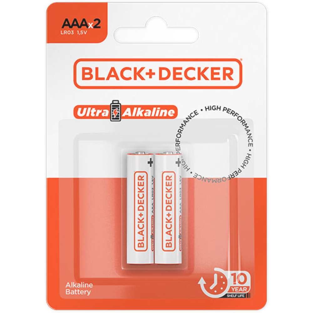 Pilha Alcalina B+D High Ultra Alkaline AAA LR3 1,5V Blister Com 2 Unidade BDBT-0AAA-02 Black Decker 1