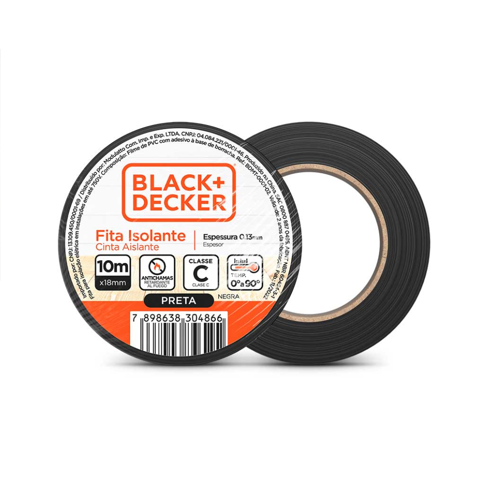 Fita Isolante 18mm X 10 Metros (0,13mm) PRETA BDMT-0001-02 Black Decker