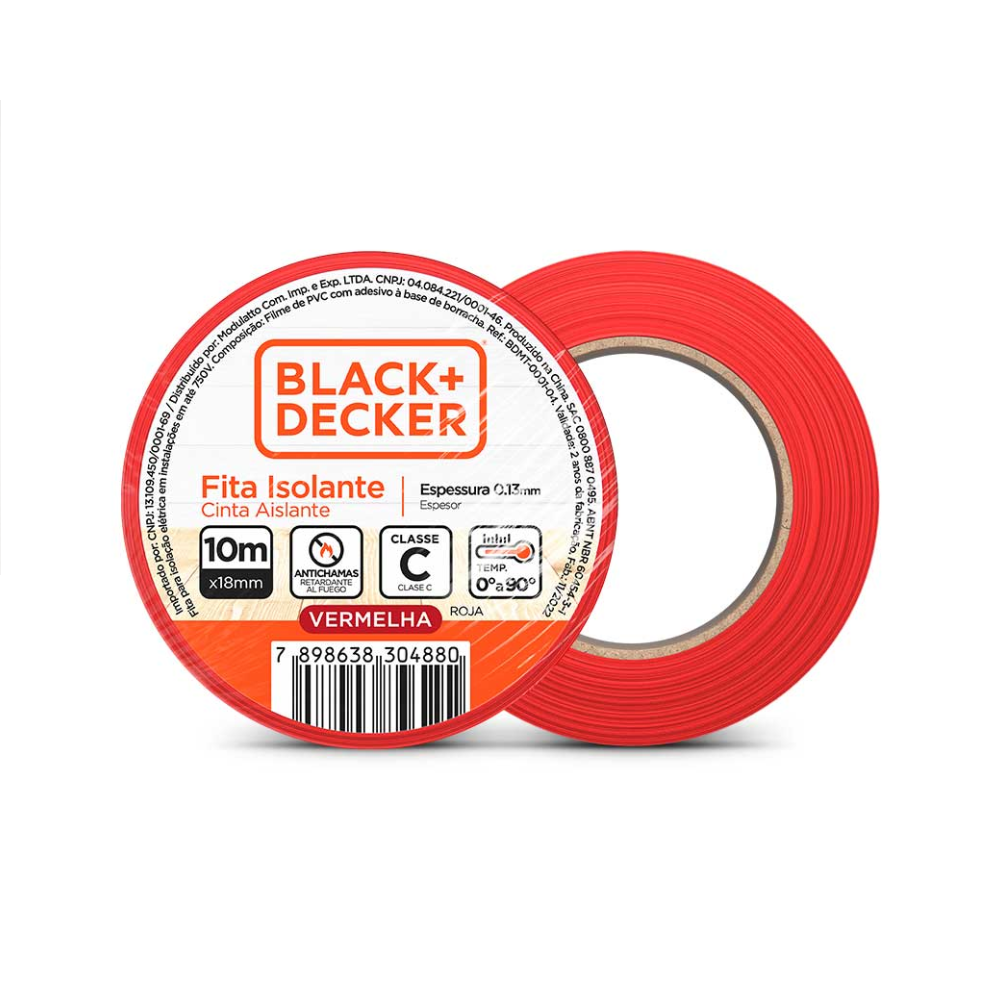 Fita Isolante 18mm X 10 Metros (0,13mm) VERMELHA BDMT-0001-04 Black Decker