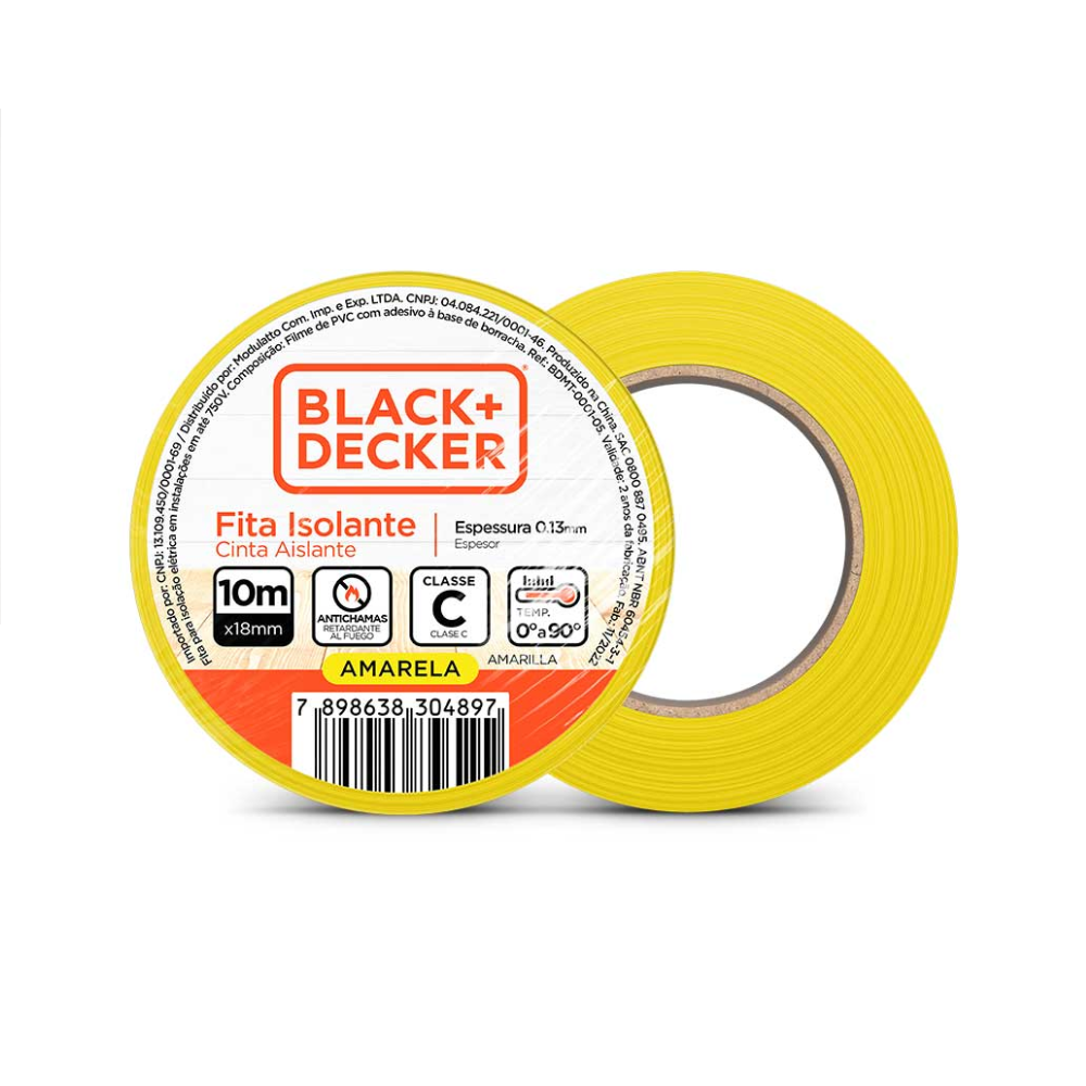 Fita Isolante 18mm X 10 Metros (0,13mm) AMARELA BDMT-0001-05 Black Decker