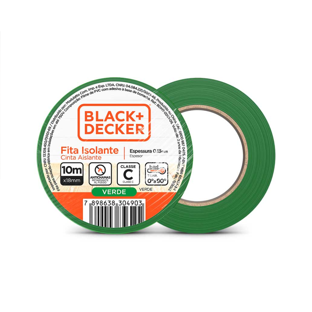 Fita Isolante 18mm X 10 Metros (0,13mm) VERDE BDMT-0001-06 Black Decker