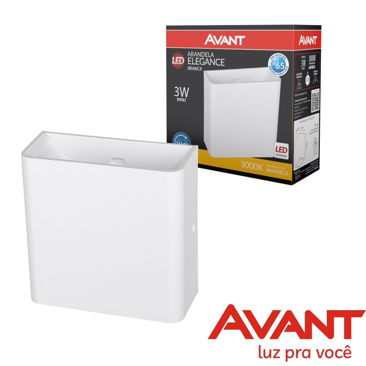 Arandela Led Elegance Branca IP65 2Fachos 3W 3000K Biv Avant 1