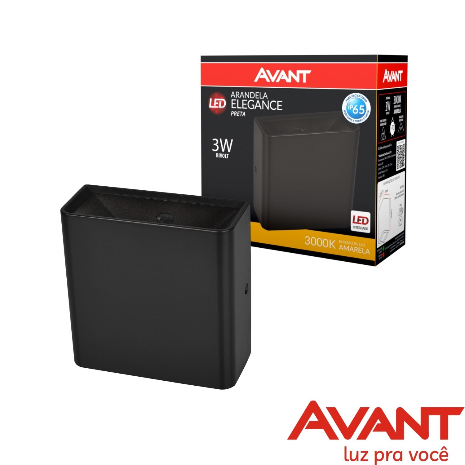 Arandela Led Elegance Preta IP65 2Fachos 3W 3000K Biv Avant 1