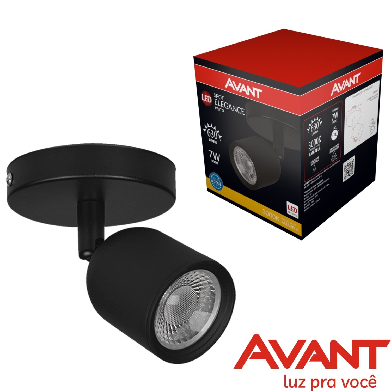 Spot Led Sobrepor Elegance Preto C/Canopla 7W 3000K Biv Avant 1