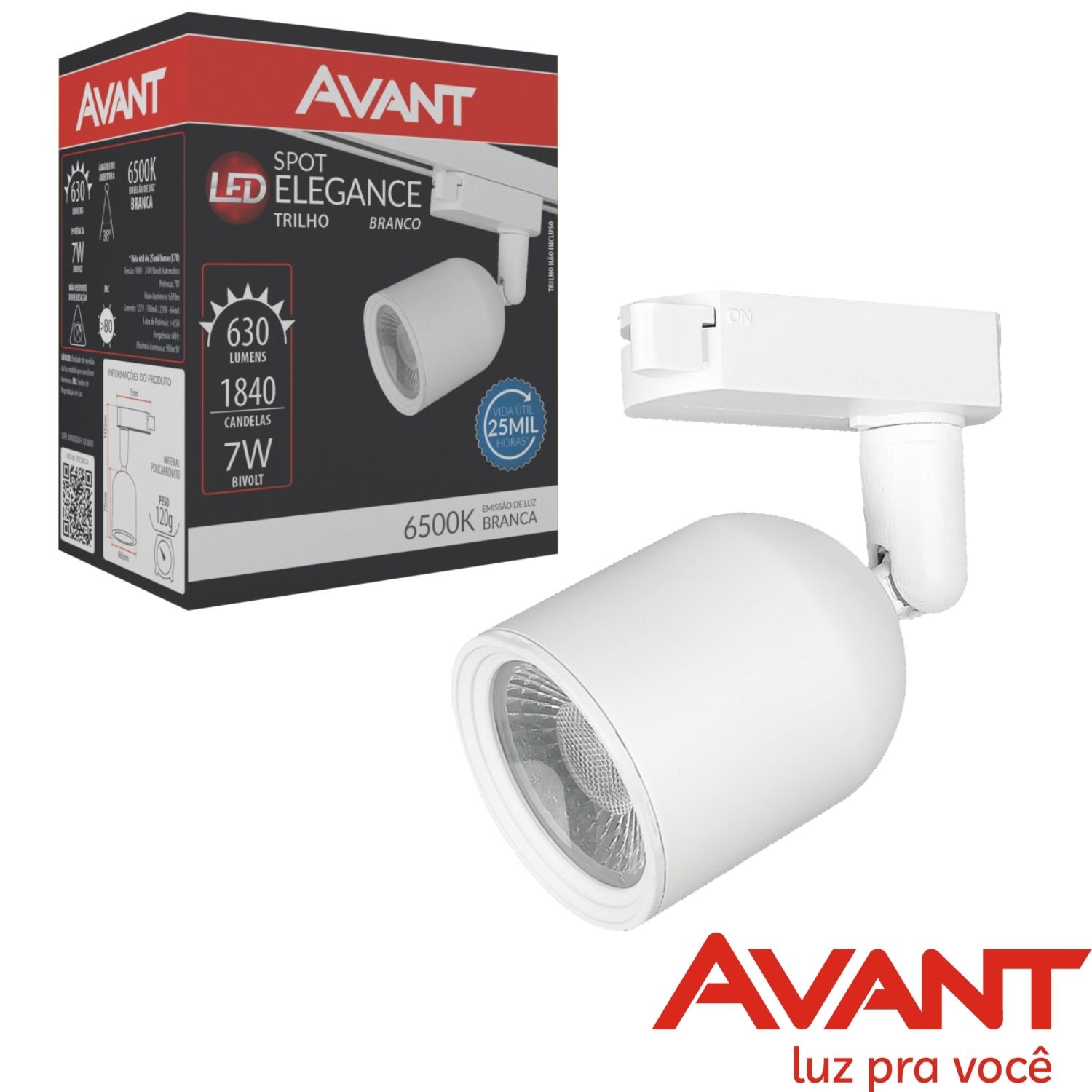 Spot de Led Para Trilho C/ Plug Branco 7W 6500K Biv Avant 1