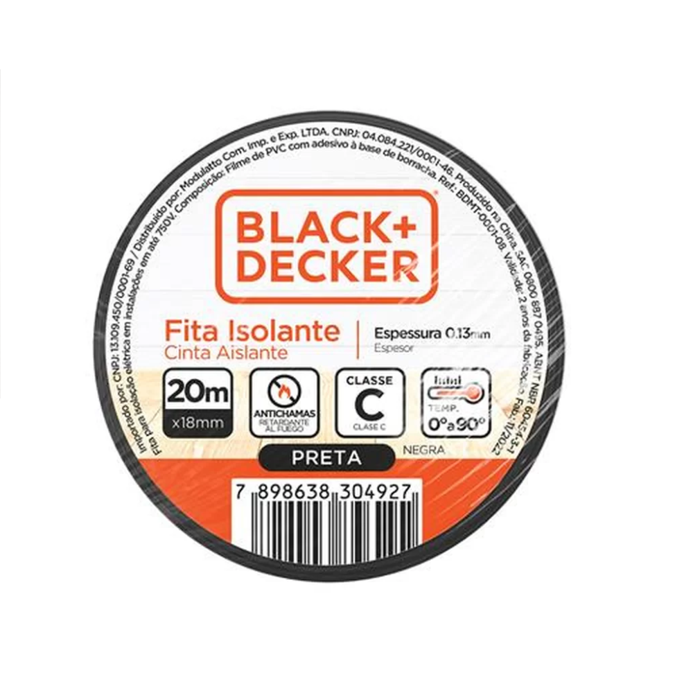 Fita Isolante 18mm X 20 Metros (0,13mm) PRETA BDMT-0001-08 Black Decker