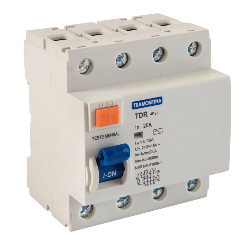 Disjuntor TDR-4P 3P+N 25A 30Ma 6KA 58014075 Tramontina 1