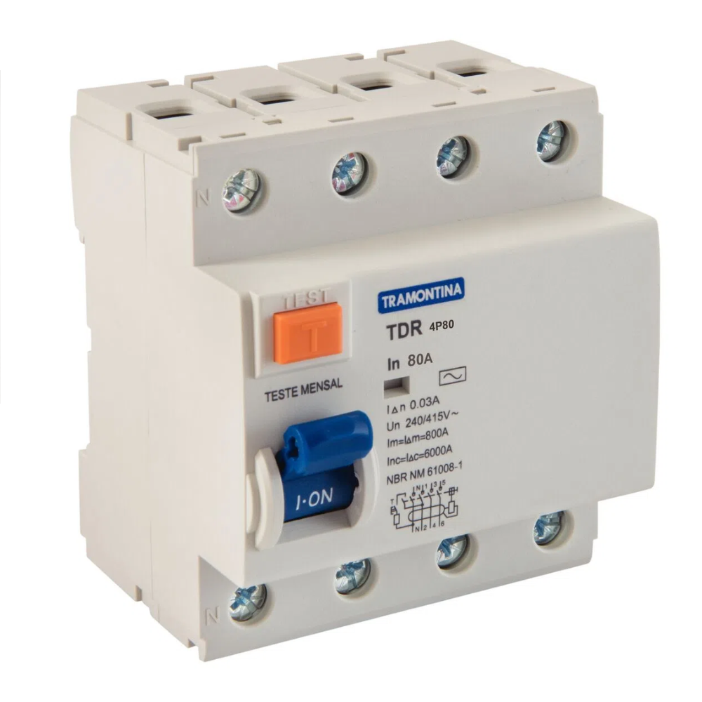 Disjuntor TDR-80 4P 80A 30Ma 6Ka 58014078 Tramontina