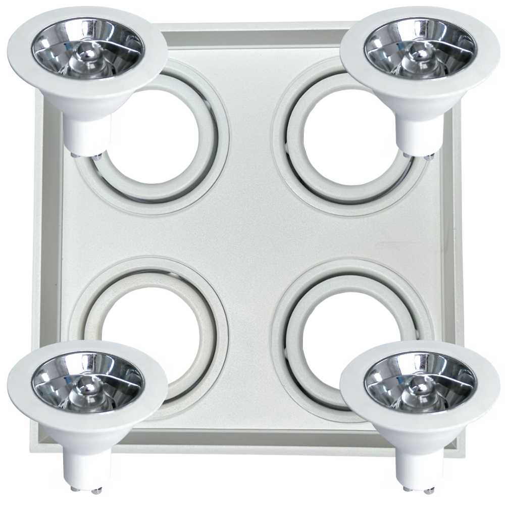 Kit Spot de Embutir Hub Microborda Recuado Quadrado Branco + 4 Lâmpadas LED AR70 4,8W 2700K GU10 Bivolt Luminatti 1