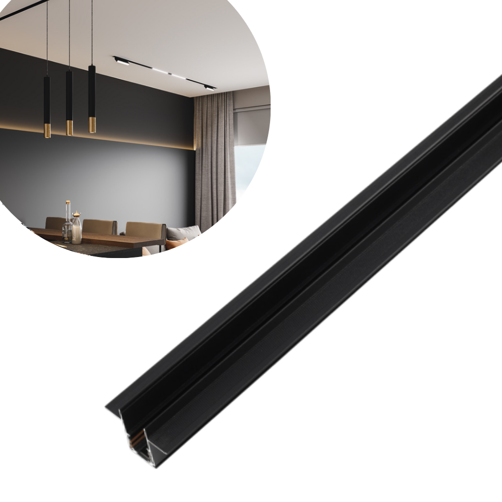 Trilho Magnetico de Embutir Magneto22 No Frame Preto 3 Metros LM2336 Luminatti