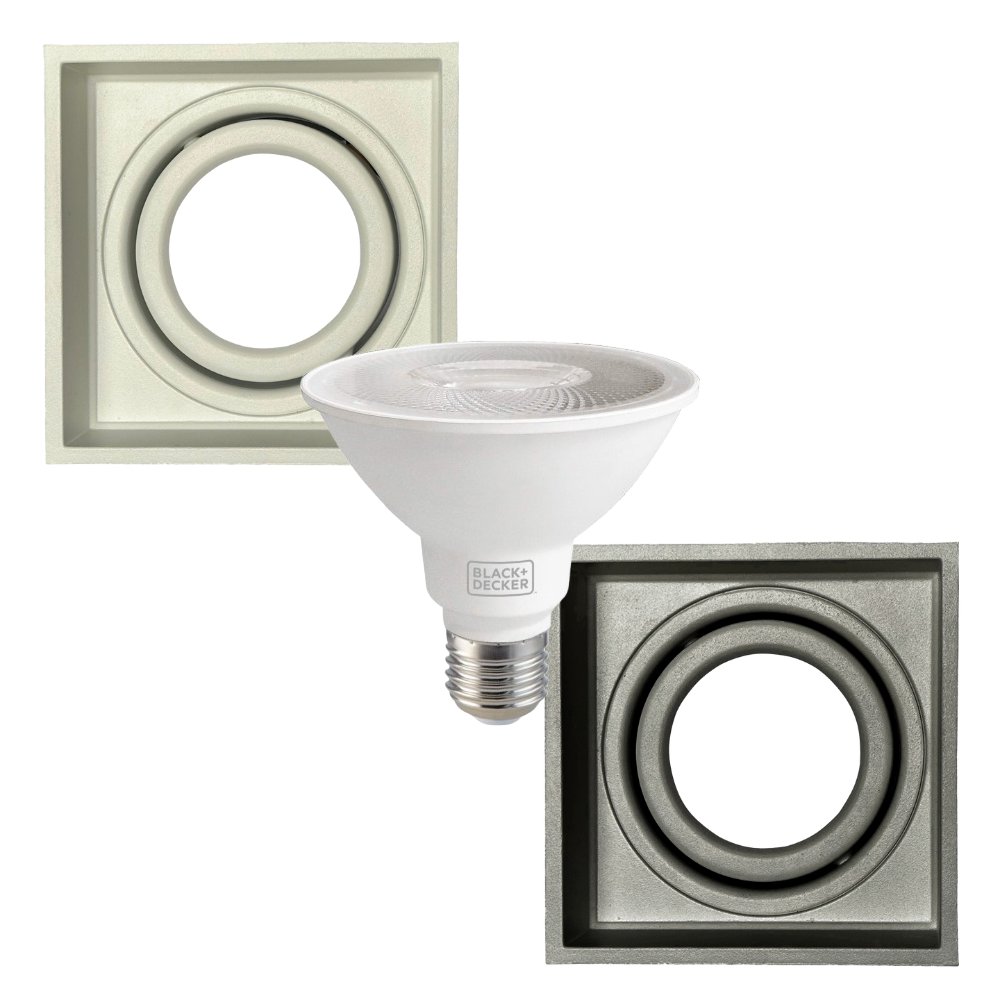 Kit Spot de Embutir Hub Recuado Quadrado Luminatti + Lampada Led PAR30 9,8W 6500K Black Decker 1