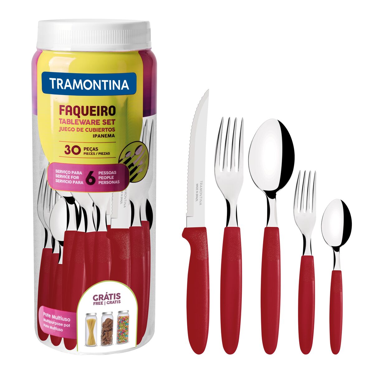 Faqueiro 30 Peças Inox Tramontina Ipanema Vermelho 23398788 1