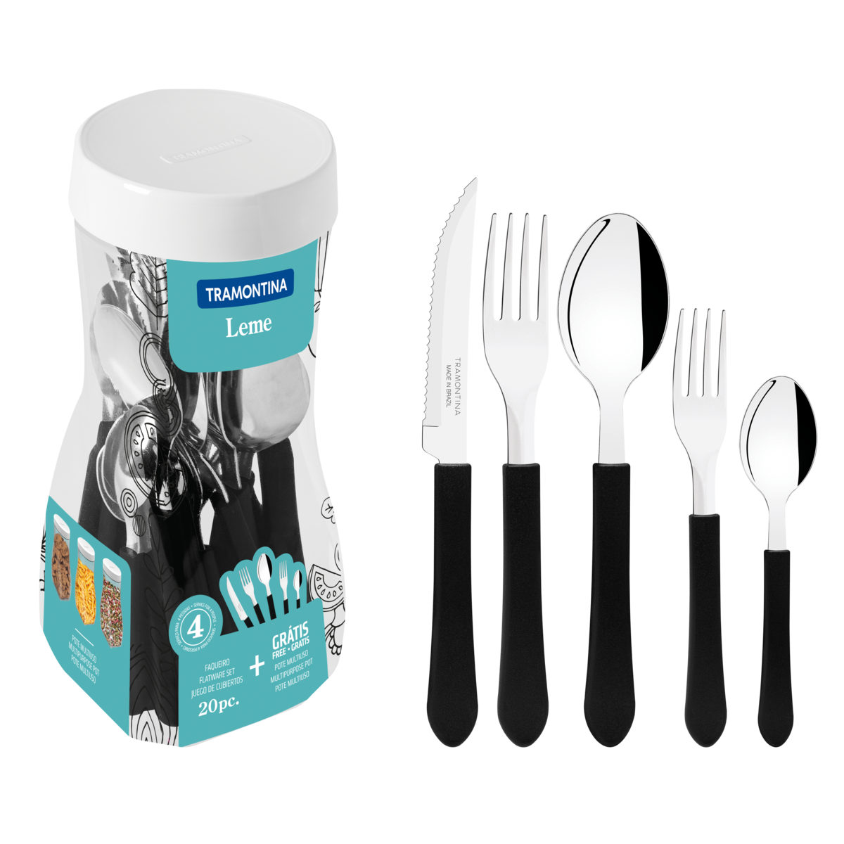 Faqueiro Inox LEME 20 Peças PRETO 23198018 Tramontina 1