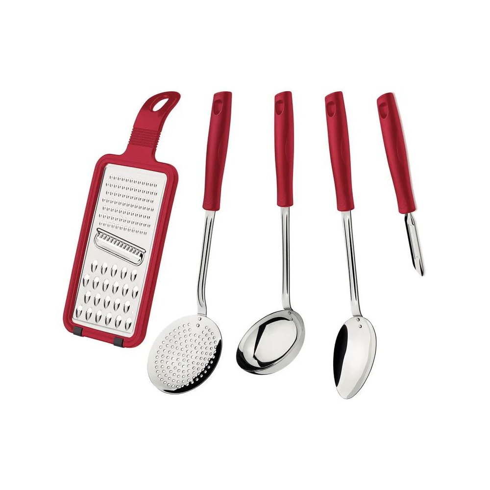 Jogo de Utensílios Easy em Aço Inox com Cabo Polipropileno 05 Peças VERMELHO 25299713 Tramontina 1