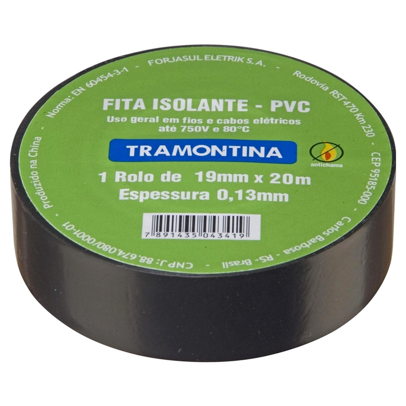 Fita Isolante 19mm X 5 Metros (0,13mm) PRETA 57540005 Tramontina 1