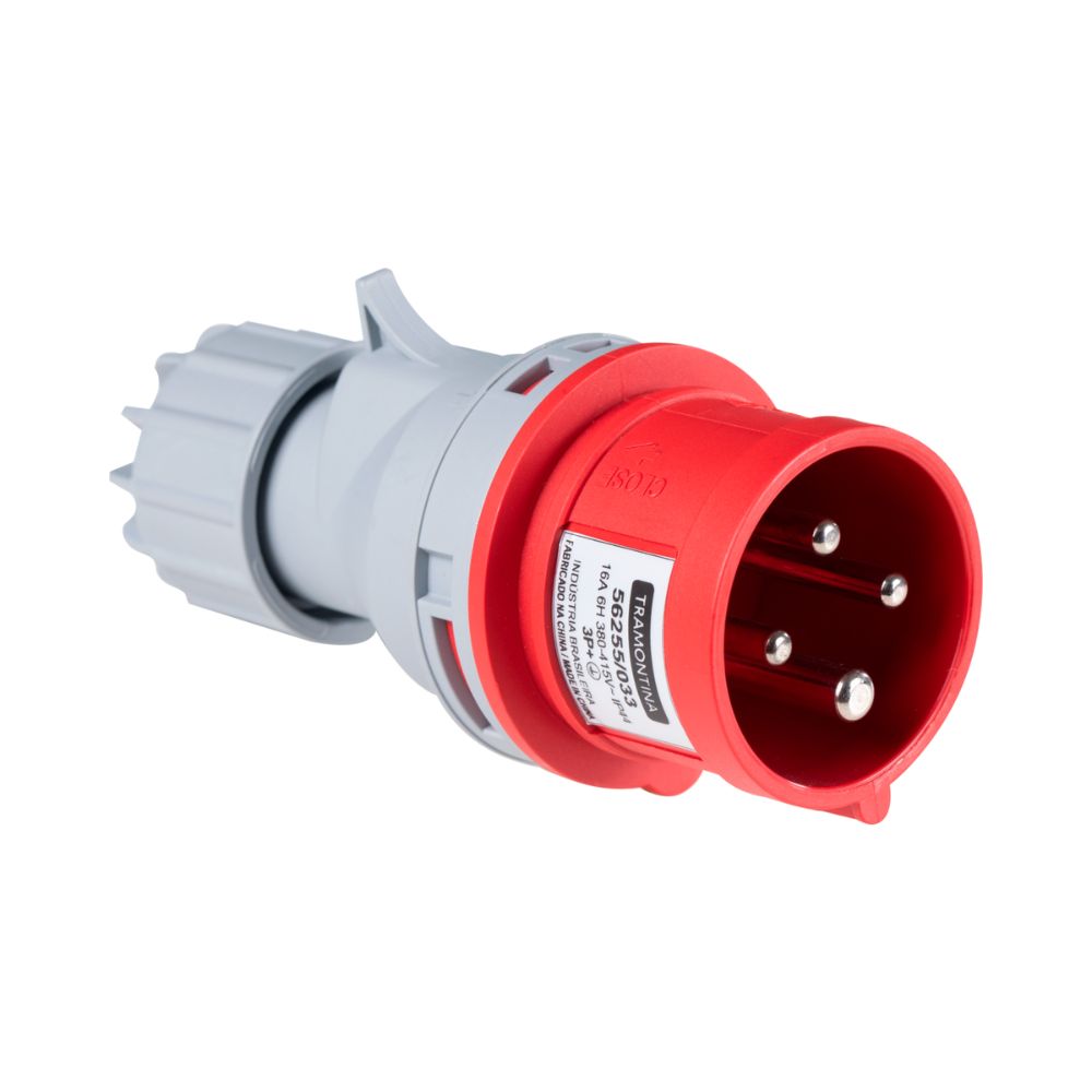 Plugue Movel Industrial 3P T 16A 380-415V 6H Vermelho IP44 56255033 Tramontina 1