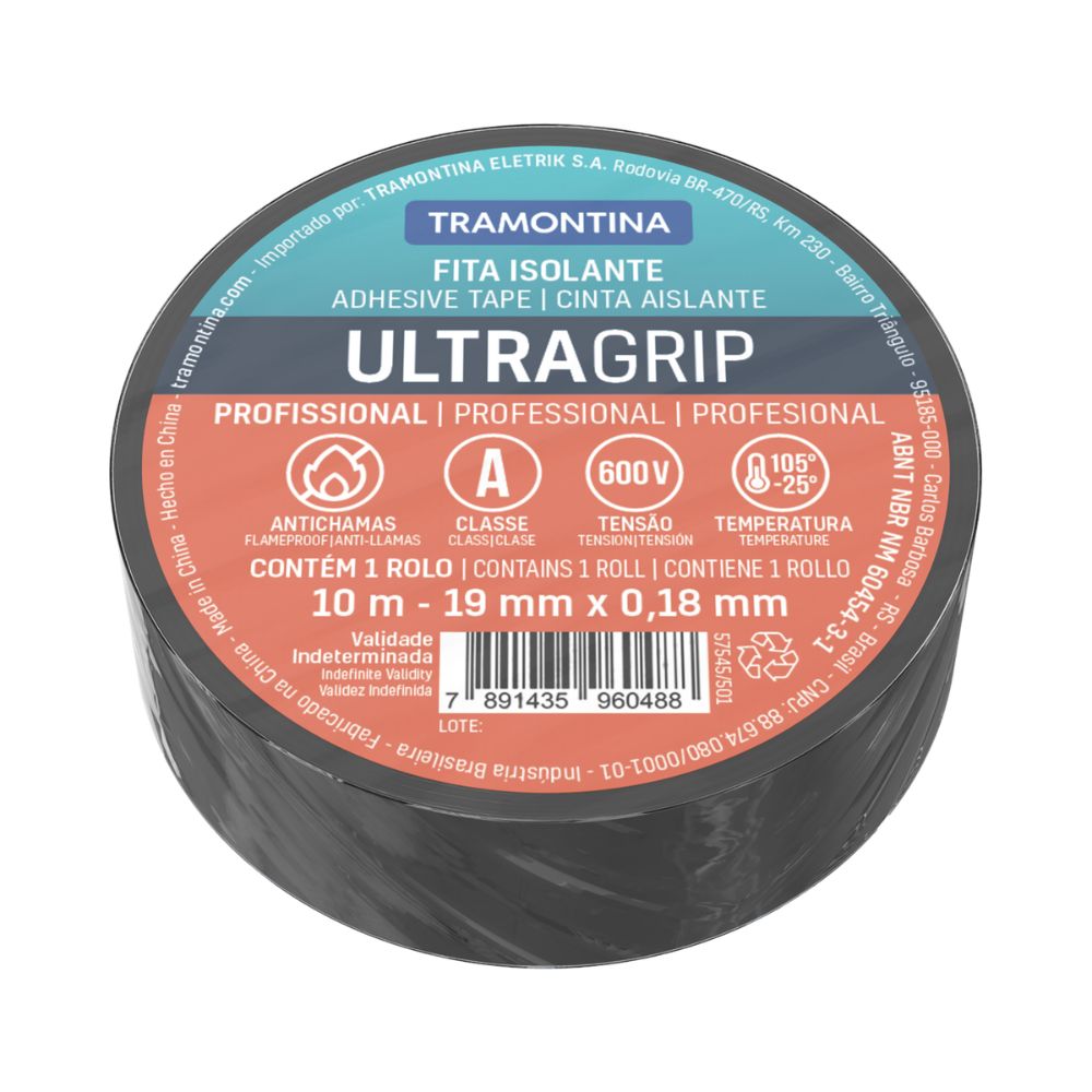 Fita Isolante Ultragrip 19mm X 10 Metros (0,18mm) PRETA 57545501 Tramontina