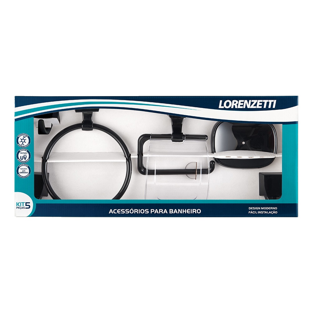 Kit Acessórios Banheiro 5 Peças Preto Attic Quadra 2000 F24 7140064 Lorenzetti 1