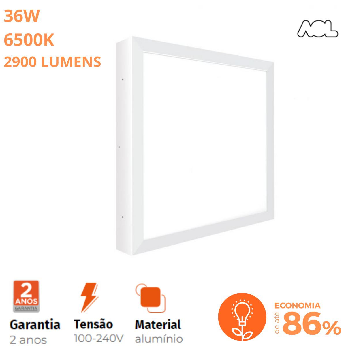 Plafon de Led Sobrepor Modular 36W 6500K Bivolt BDPD-3000-02 Black Decker 1