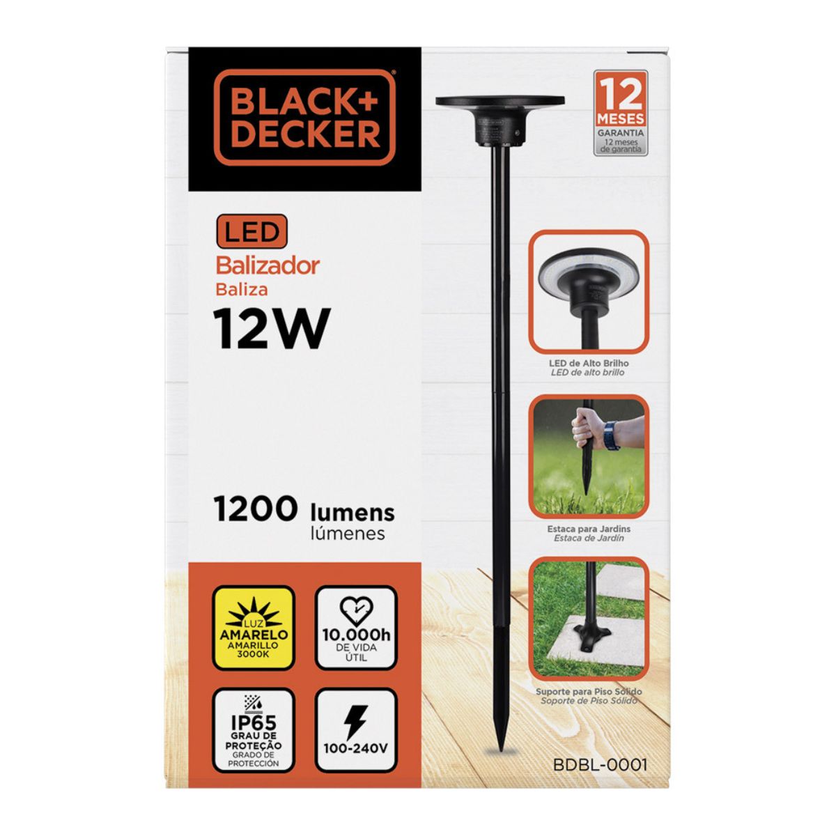 Balizador de Solo Preto Led 12W 3000K IP65 Bivolt BDBL-0001-01 Black Decker