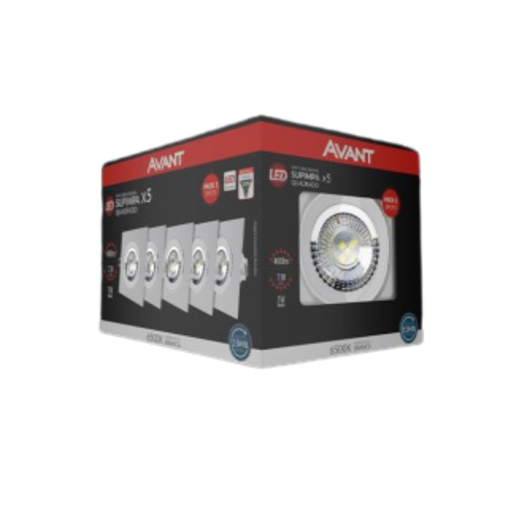Kit 5 Spots Led Supimpa 5W Quadrado Embutir 6500K (Branco Frio) Direcionavel Bivolt Pack5 Avant 1