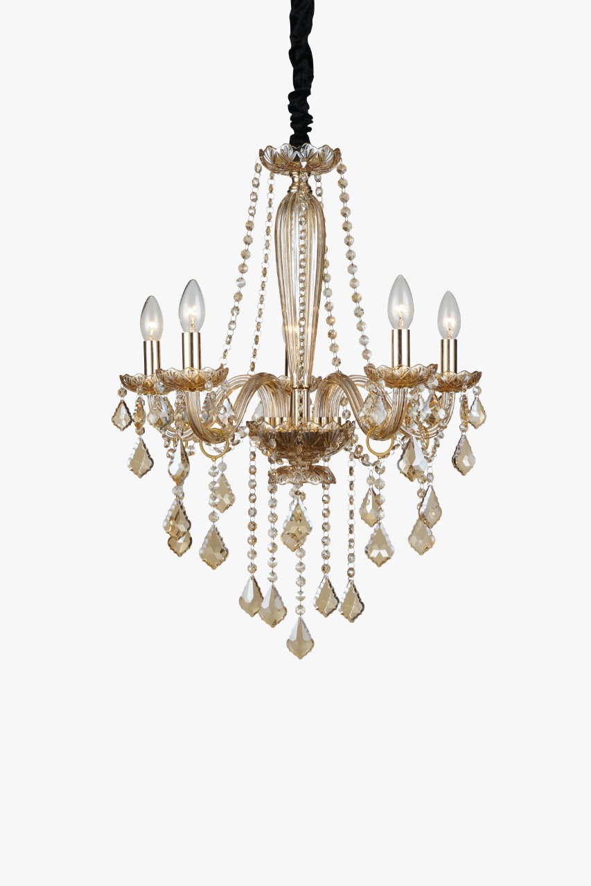 Lustre Candelabro Cristal Maria Teresa 5 Braços Ambar Or1166 1