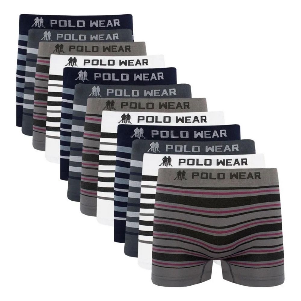 Kit 12 Cuecas Boxer Listradas Polo Wear – Tamanho GG 1