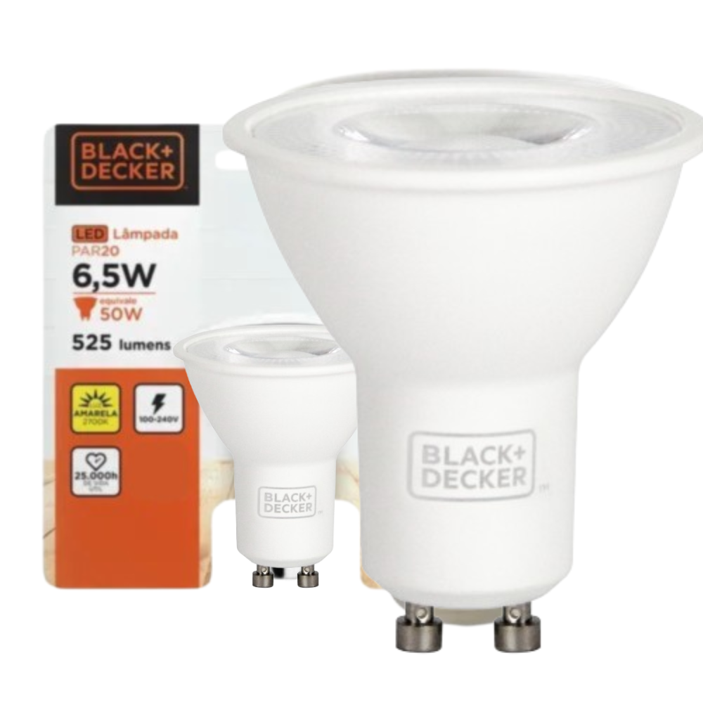 Kit de 20 Lampadas Led Dicroica 6,5W 2700K (Branco Quente) MR16 GU10 Bivolt BDD1-0525-04 Black Decker 1