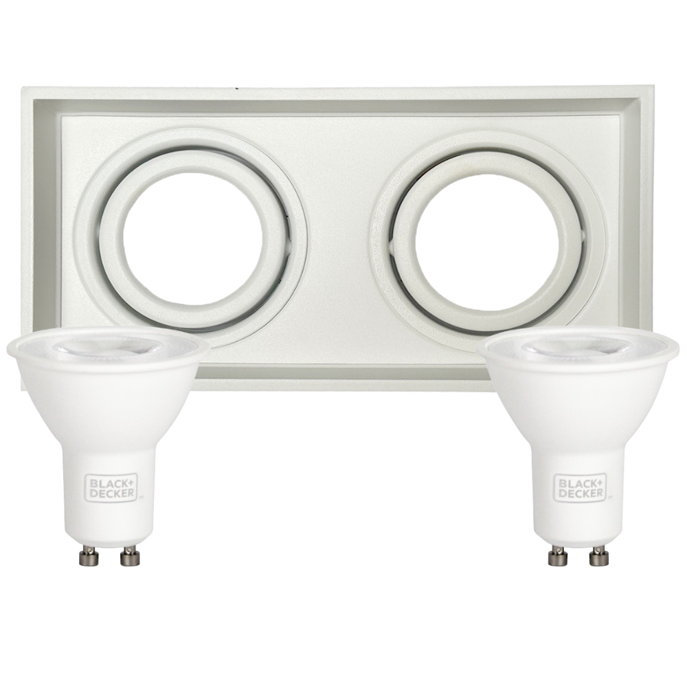 Kit Spot de Embutir Hub Retangular Branco Luminatti + 2 Lâmpadas LED Dicróica 6,5W Black+Decker 1