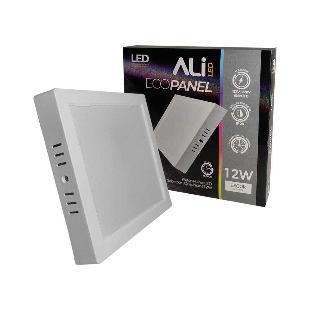 Plafon Led Sobrepor Quadrado 12W 6500K (Branco Frio) 840L Bivolt Termo EcoPanel ALI-1PF002 ALI 1