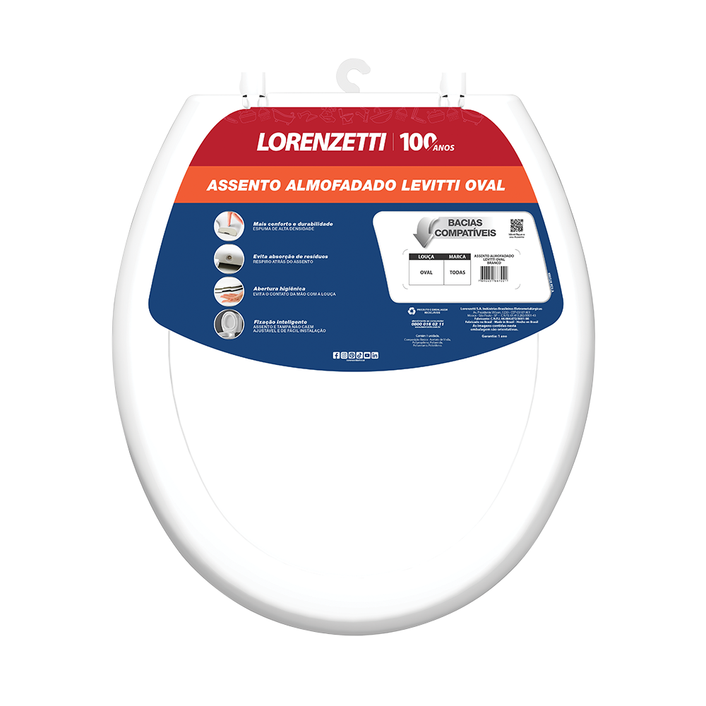 Assento Sanitario Almofadado Oval Levitti Branco 7150111 Lorenzetti 1