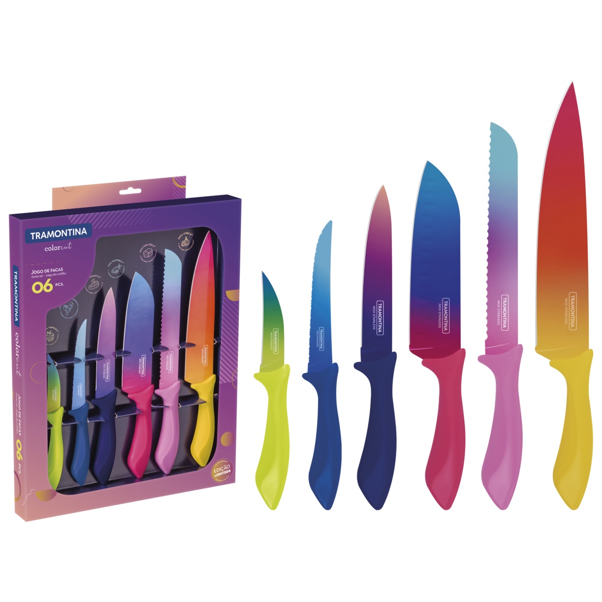 Jogo De Facas Colorcut 6 Peças Aço Inox 23099832 Tramontina 1