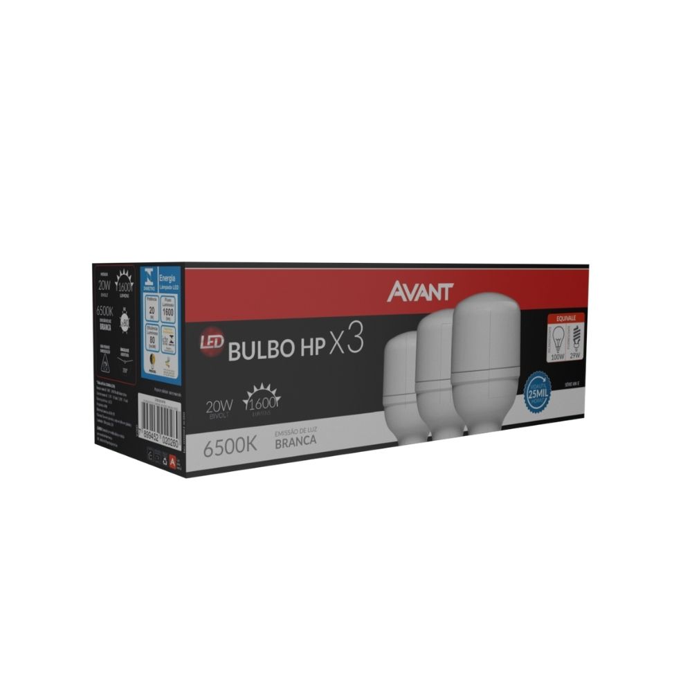Kit 3 Lâmpadas Led BulboHP 20W BrancoFrio Bivolt Pack3 Avant 1