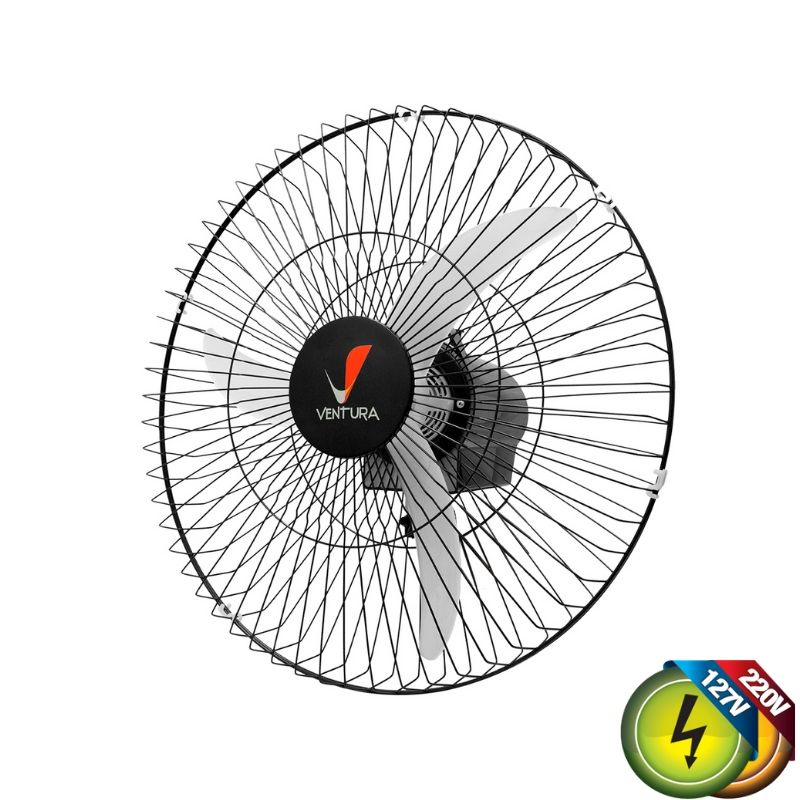 Ventilador De Parede 60cm Oscilante VENTURA Preto Grade de Aço Preta 150W Bivolt 79-6425 Ventidelta 1